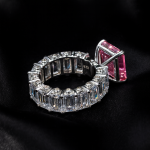 925 Silver Ring Pink Morganite Ring Emerald Cut Ring Lab Created Morganite With Zircon