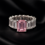 925 Silver Ring Pink Morganite Ring Emerald Cut Ring Lab Created Morganite With Zircon